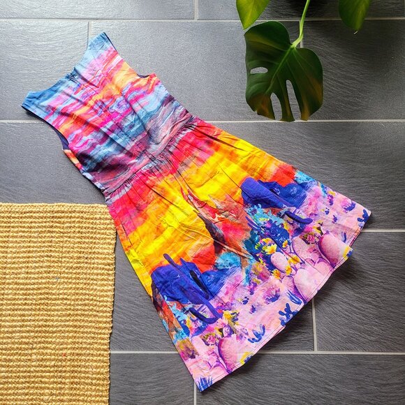 Modcloth Painted Desert Sunset Fit and Flare Dress Size XS - Picture 9 of 12